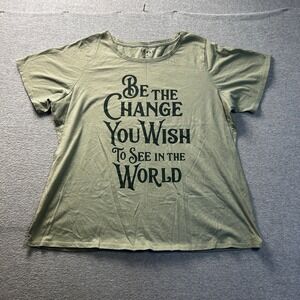 Graphic T Shirt Womens 1X Olive Green Be The Change Inspirational Tee Awake